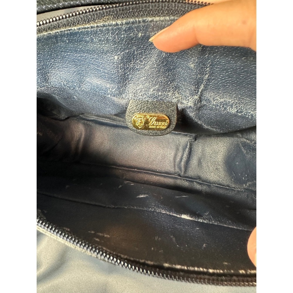 Gucci Vintage GG Supreme Monogram Crossbody Bag Navy Blue Leather Trim Italy - Picture 4 of 16